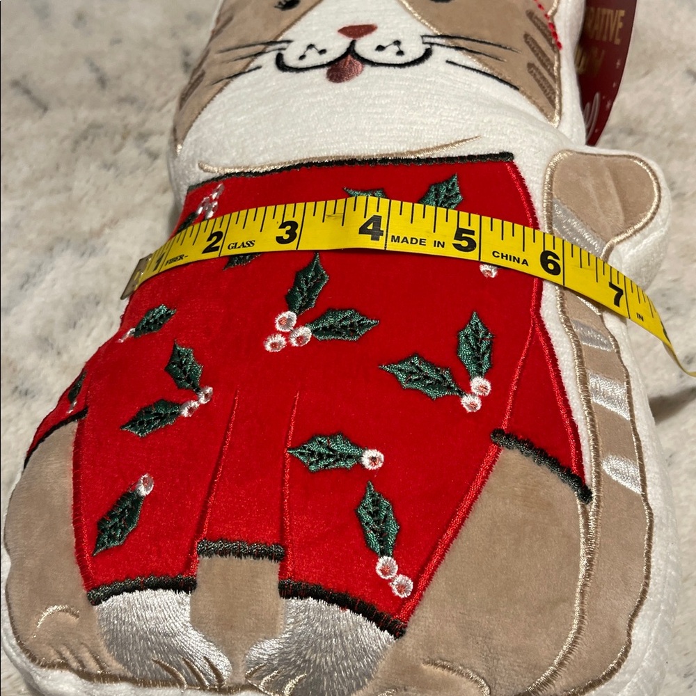 Embroidered Cat Pillow with Red and Tan Accents. They are just adorable 🥰 🐱 - Picture 4 of 7